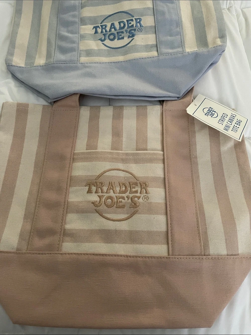 Trader Joe's Striped Canvas Tote - Blue & Cream-set of 2